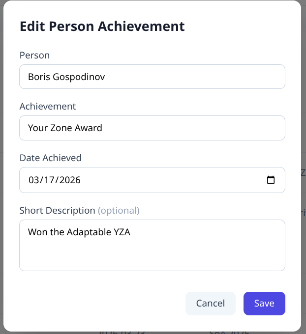 Edit Person Achievement